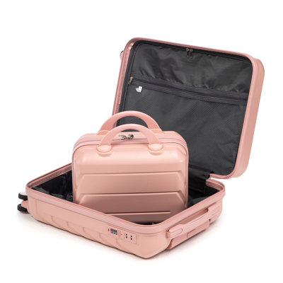 14"/20" 2 Pcs/Set In Abs Spinner Wheel Luggage, With Combination Lock,14" Cosmetic Case