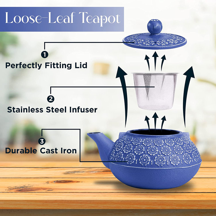 Toptier Tea Kettle for Stove Top, Cast Iron Teapot Stovetop Safe with Infusers for Loose Tea, 22 oz, Light Green