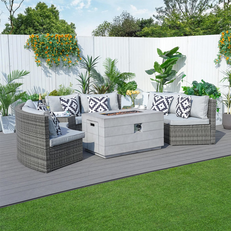 Mill 6- Person Outdoor Patio Conversation Furniture Set With Fire Pit