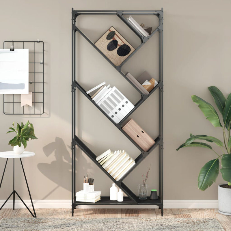 Brentford 180cm H x 79cm W Metal Geometric Bookcase, Black