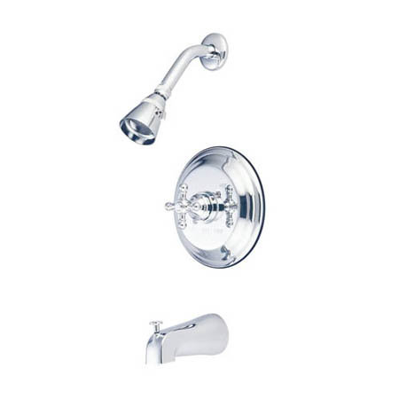 Garniture de robinet de baignoire et douche à inverseur avec poignées en croix Buckingham Metropolitan, Chrome poli