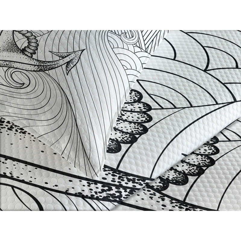 Ambesonne Anchor Bedspread Set Zentangle Ocean Clouds Black and White, 76 cm H x 51 cm W