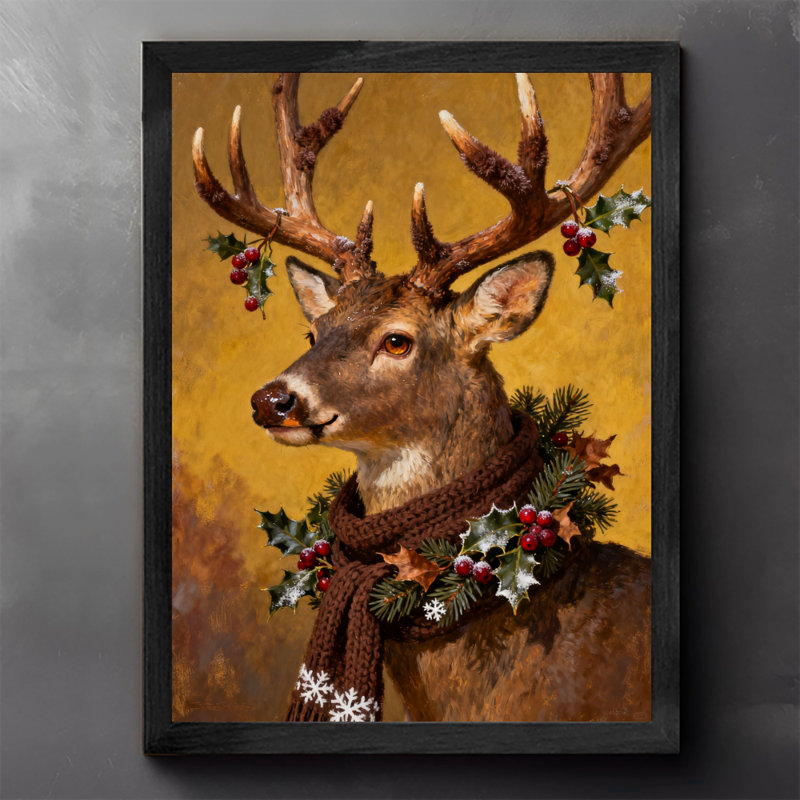 Art mural rétro noir, cerf de Noël, impressions rétro, H 17 po x l 13 po
