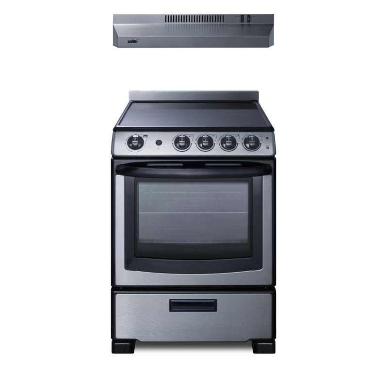 Summit Appliance 2 Piece Kitchen Appliance Package with Freestanding Under Cabinet Range Hood