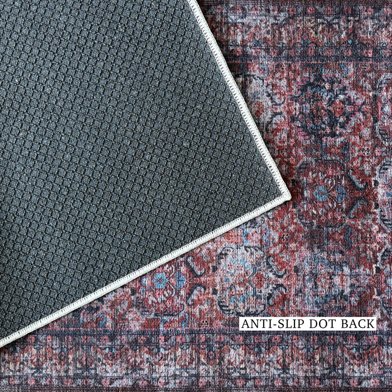 Custom Size Anti-Slip Low Profile Oriental Printed Design Runner Rug, Runner 2'1" x 19'