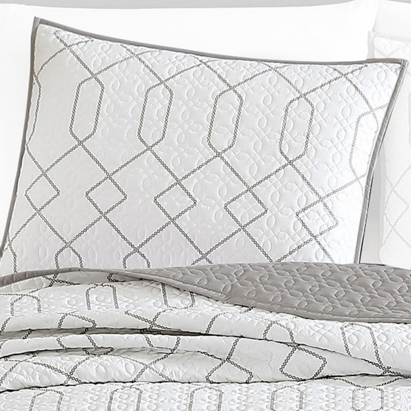 Jim Twin Size Reversible Geometric White and Gray Coverlet Set