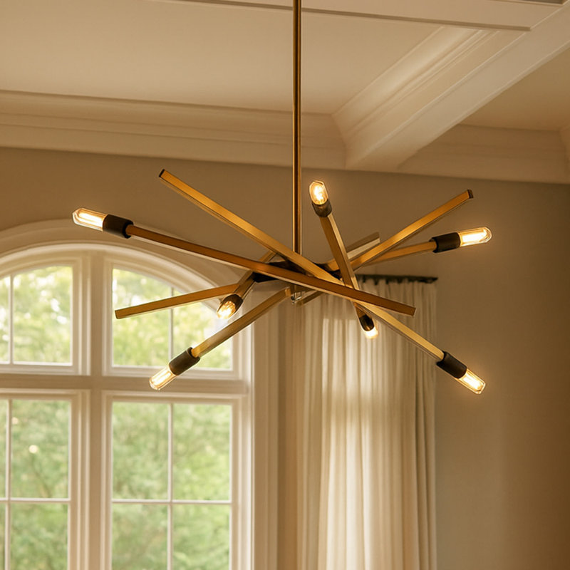 Archer 6-Light Sputnik Articulating Single Tier Chandelier, 26" H x 26" W x 26" D, Heritage Brass