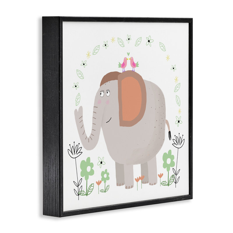 Illustration florale de bébé éléphant encadré, estampe numérique, design par Carla Daly, Noir, H 12 po x l 12 po