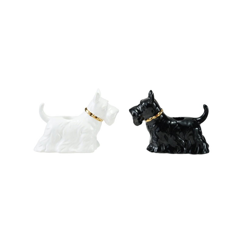 Ceramic Scottie Dog Shaped Taper Candle Holders With Gold Electroplated Collars