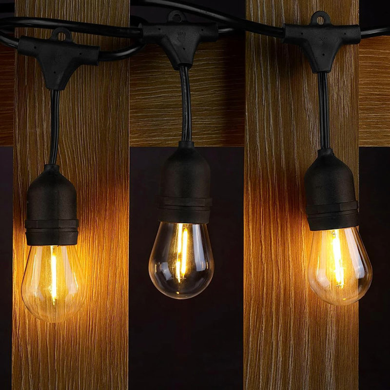 25' Black Solar Powered Outdoor String Lights with Clear Bulbs