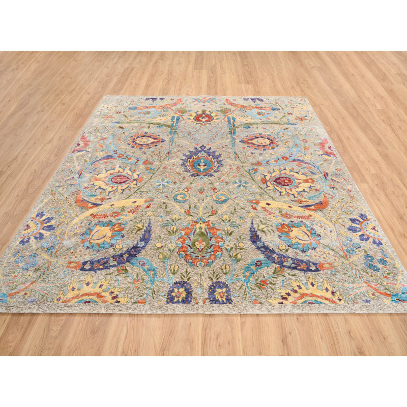 Tapis carré taupe 8 pi x 8 pi, noué à la main, en soie avec laine texturée, oriental 374FFAAFA1254BA18513A68139060AED