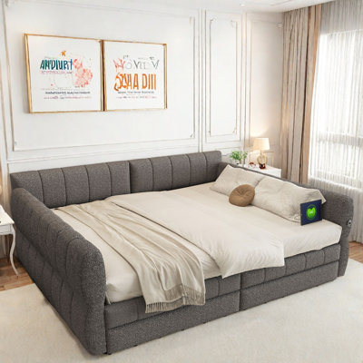 Elegant Upholstered Platform Bed With Usb Ports And 2 Drawers