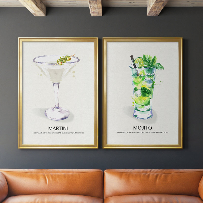 Reproduction encadrée de qualité supérieure Martini - prête à être accrochée, Or, H 30,5 po x l 85 po x P 1,5 po