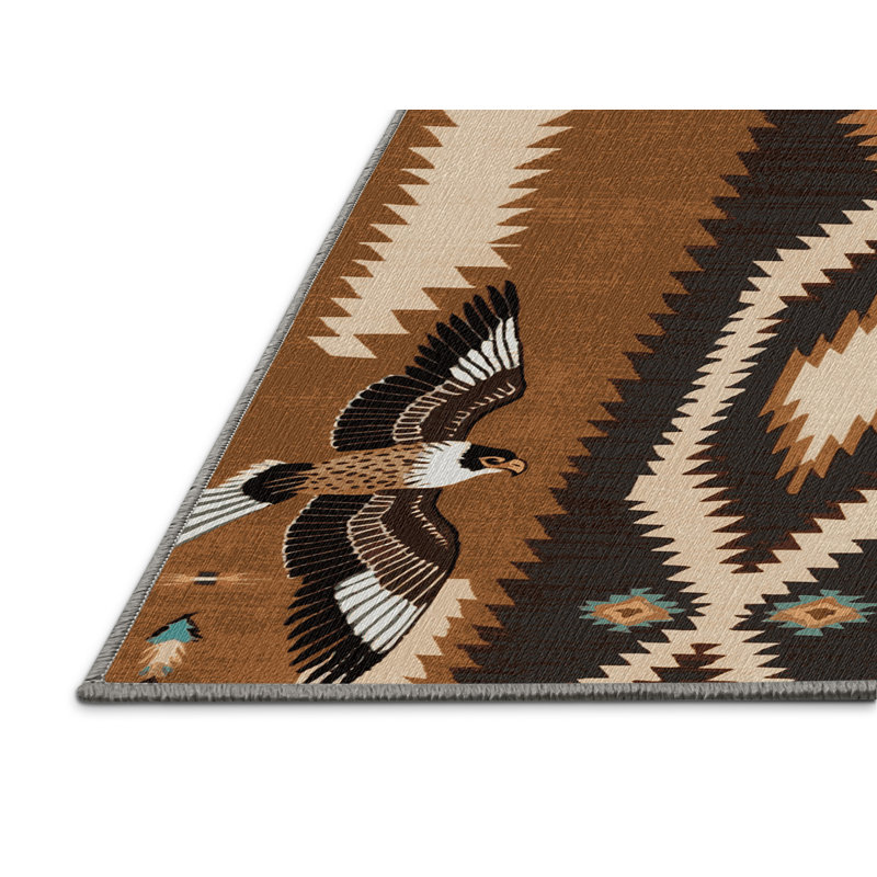 Washable Birds of Prey Southwestern Area Rug, Rectangle 8' x 10'