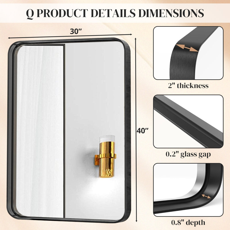 Louise Metal Framed Rounded Rectangular Modern Vanity Bathroom Mirror for Wall for Over Sink Bathroom, 30" x 40"