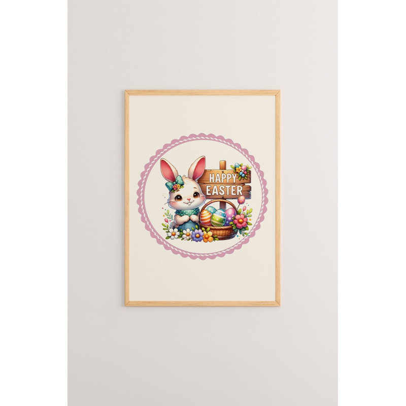 Decorative Framed Easter Painting, 19.7 x 27.6 inches | 100% Solid Wood Frame (Thickness: 0.8 inches) & 100% MDF Artwork (Thickness: 0.1 inches) | Vibrant Digital Print,  for Spring Home Decor & Festive Celebrations