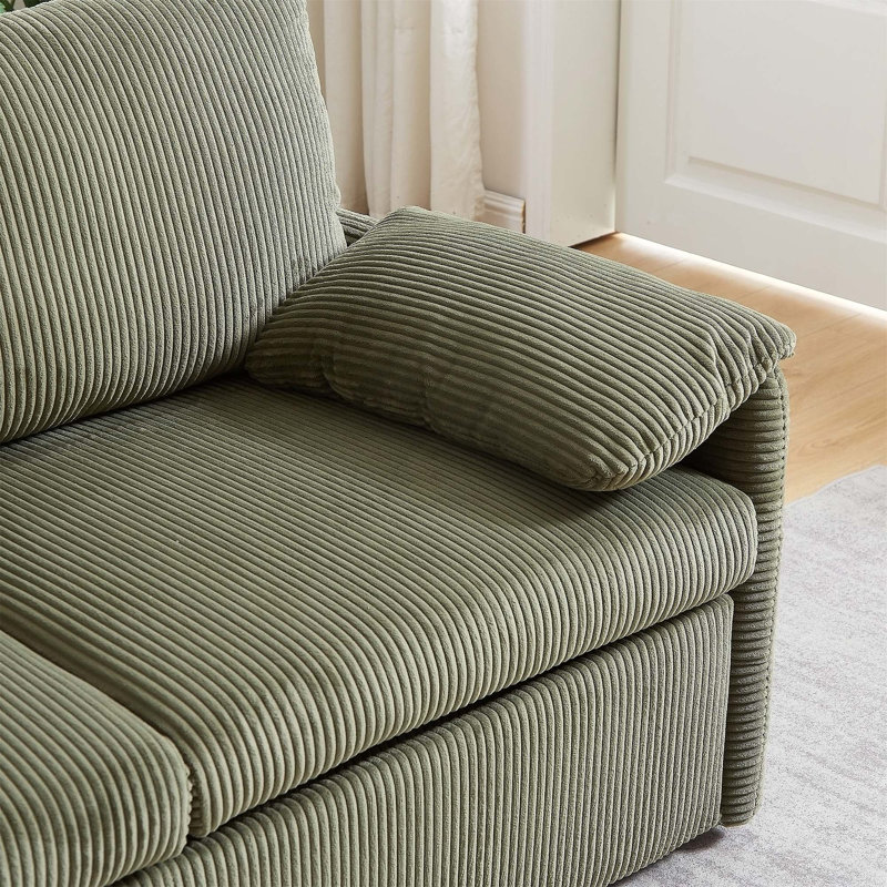 64.5 Inch 3-in-1 Adjustable Sleeper Sofa Bed | Pullout, Soft Corduroy, 2 Pillows & Side Pockets, Green Corduroy