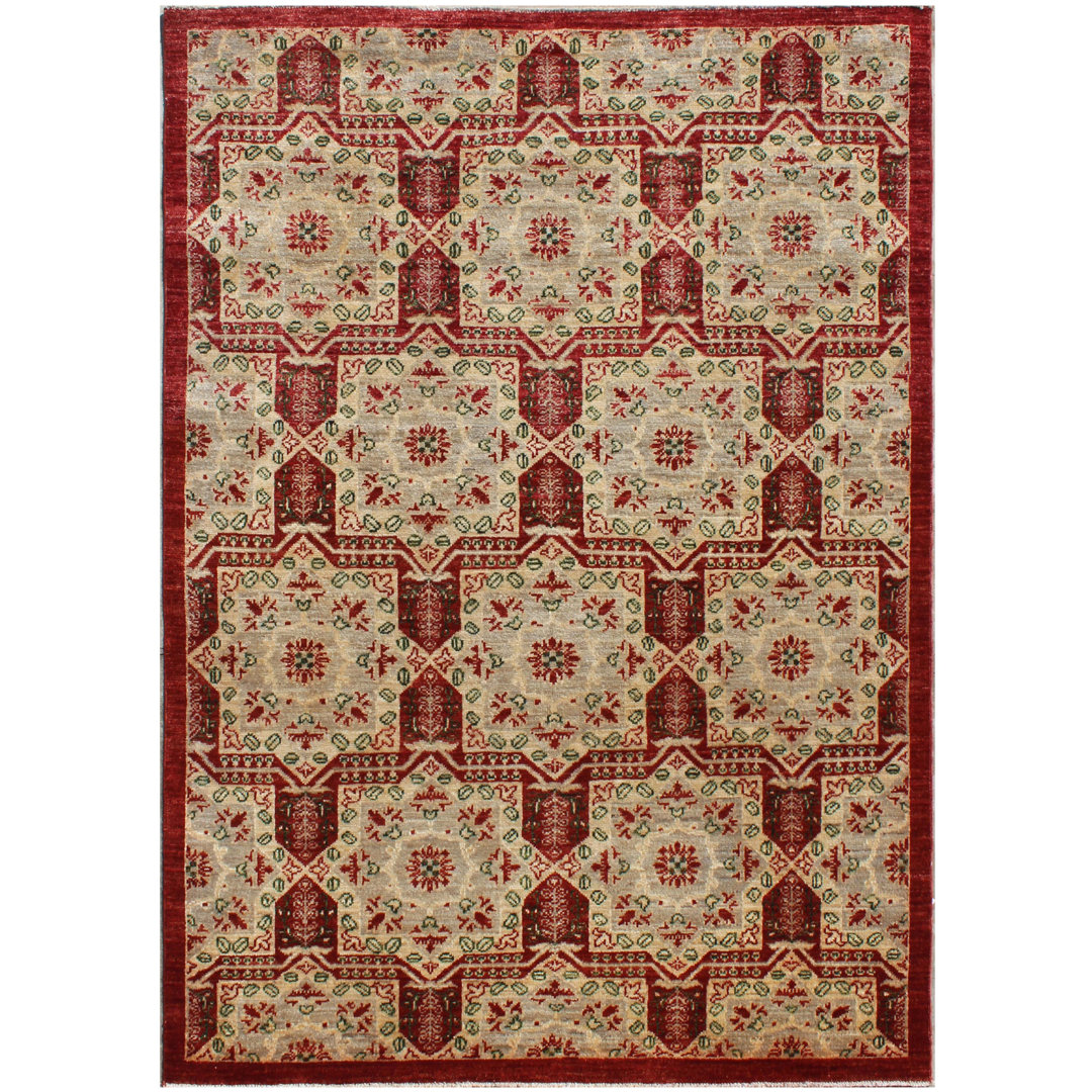 Geometric Hand Knotted 123cm X 177cm Area Rug