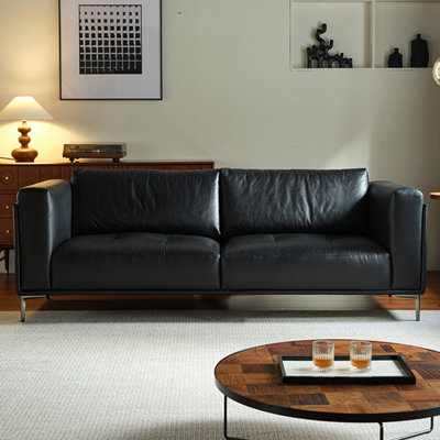Causeuse-coussin standard en cuir véritable noir