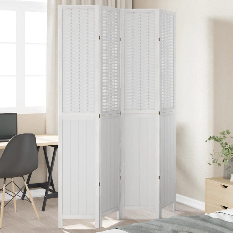 Farnum 145cm W 4 - Panel Solid Wood Accent Room Divider, 220cm H x 145cm W, White