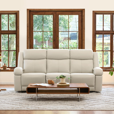 85.8? 3-Seat Top-Grain Leather Power Recliner Sofa with USB Charging