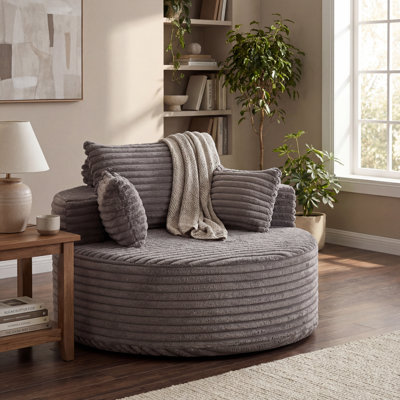 55“ Wide Compression Modern Round Corduroy Barrel Chair With Channel Tufting