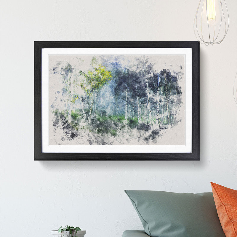 Wonderous Birch Tree Forest Watercolour - Picture Frame Graphic Art Print, 40cm H x 60cm W x 2cm D, Black Framed