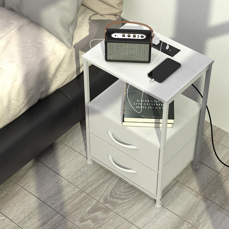 Emmielou 2 - Drawer End Table and Built-In Outlets, White