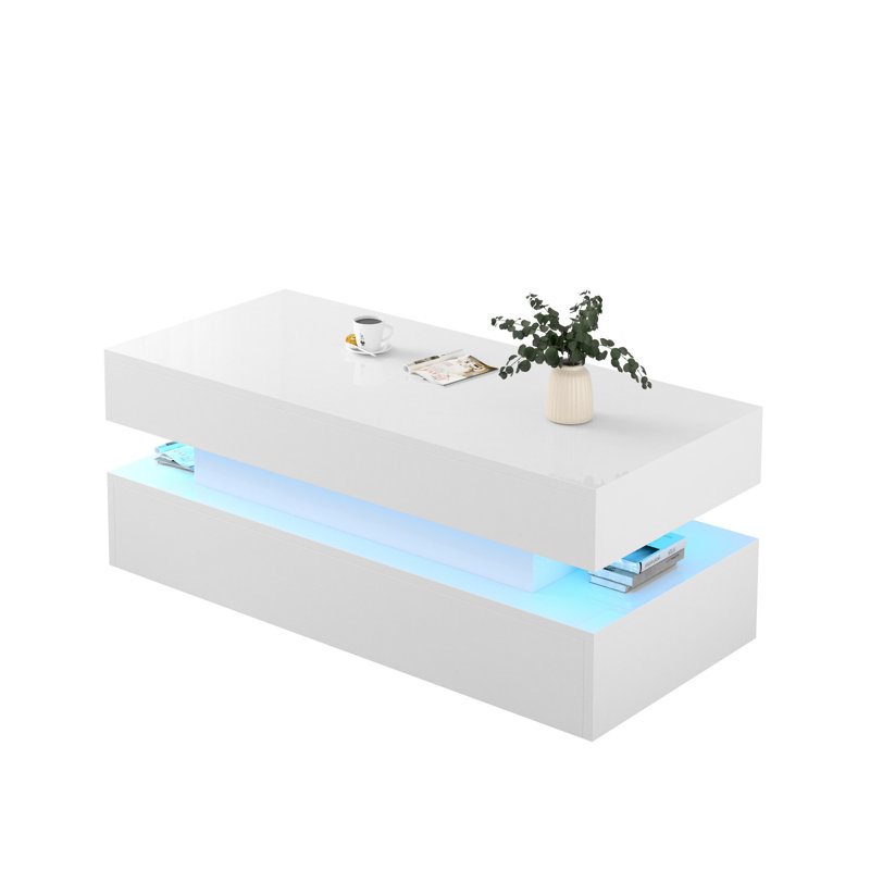 Rectangular Foldable Coffee Table With Drawers In White Finish And Style Modern Space Utilization,