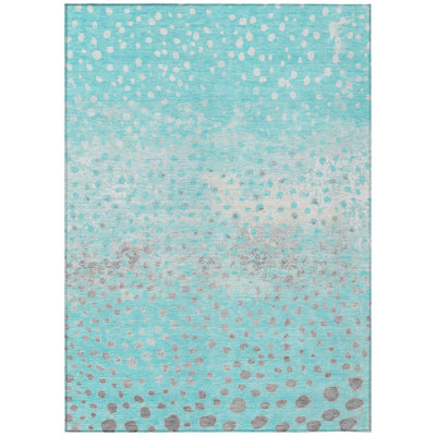 3' X 5' Aqua And Teal Blue Abstract Washable Indoor Outdoor Area Rug