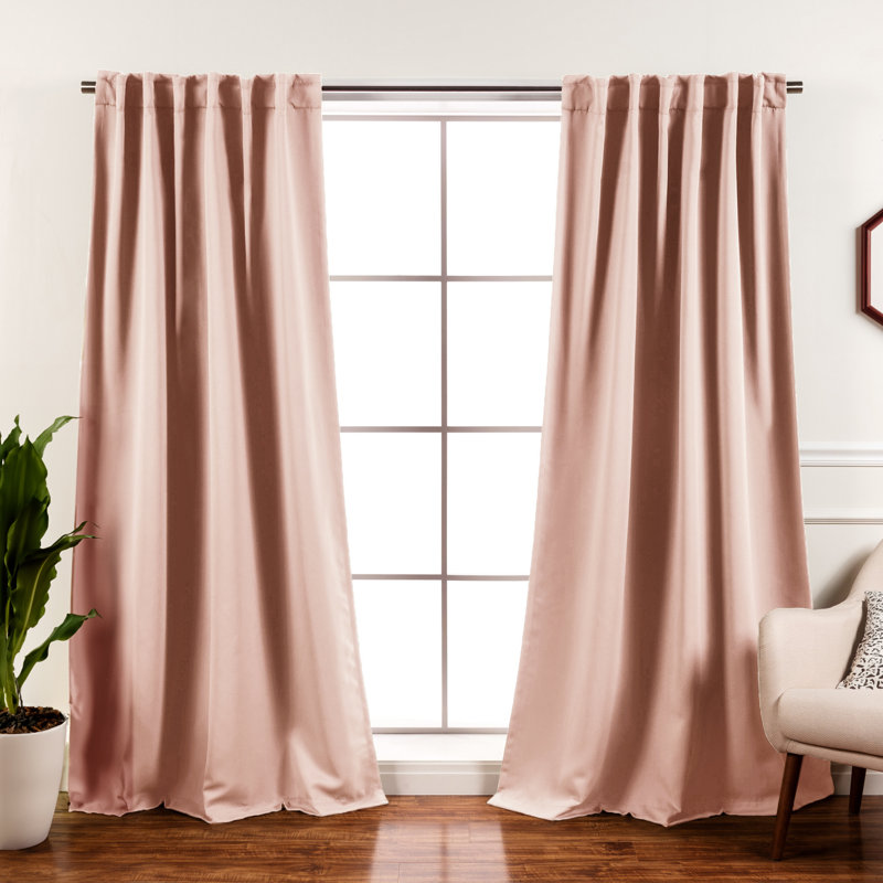 Bantam Solid Blackout Thermal Rod Pocket Curtain Panels, 52" W x 108" L, Blush