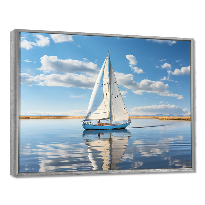 Voilier, voile, sérénité I - Bateau, art mural sur toile, H 12 po x l 20 po x P 1 po, Encadrement argenté