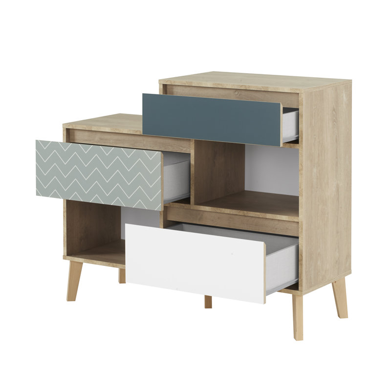 Coleman 110cm W 3 - Drawer Chest of Drawers, Brown/White/Dark Grey