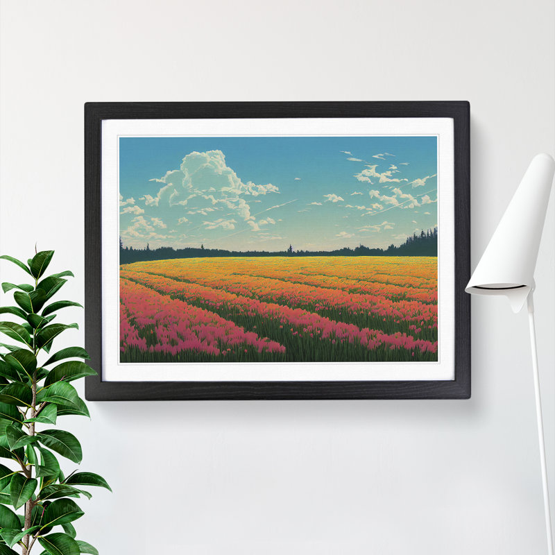 Spring Landscape Meadow Vol.7 - Single Picture Frame Print, Black, 46cm H x 64cm W x 2cm D