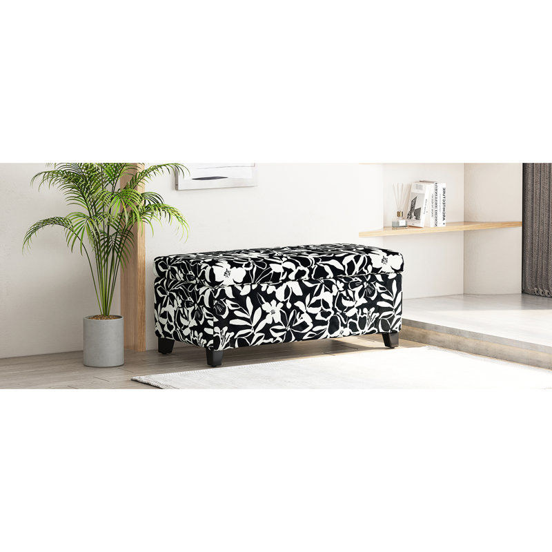 Pratique et multifonctionnel pour la maison, avec télécommandes à compartiments cachés - blanc, profondeur de 38,9 po, largeur de 19,11 po, repose-pieds élégant et hauteur de 16,54 po, tissu floral, jeux de société avec rangement