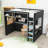 1 Drawer Gaming Loft Bed with LED Desk & Charging station, Storage Ladder, Pegboard and Guardrails-128988022-128988025