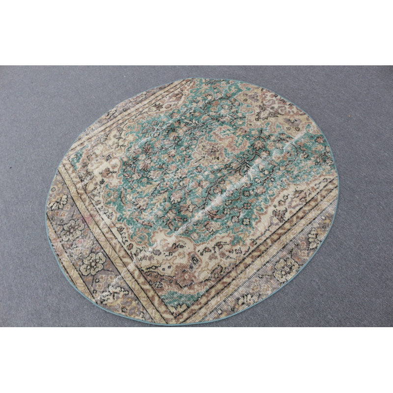Tapis rond d'inspiration turque vert idéal pour le bureau d'entrée ou la chambre à coucher