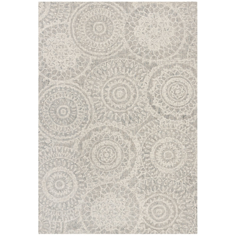 Tapis ivoire / gris en laine touffeté à la main Salerna, Rectangle 2 pi x 3 pi