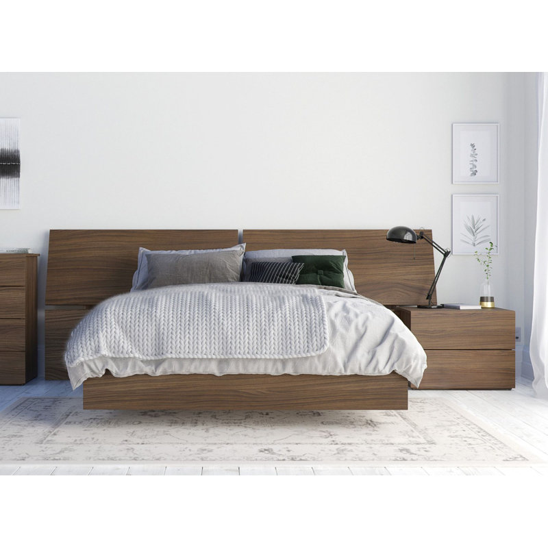 Ensemble de chambre à coucher Pertev, Grand, 2 pièces (lit et table de chevet), Tête de lit blanche