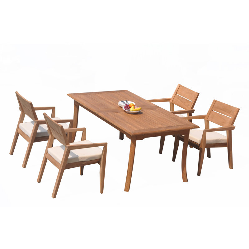 Vellore Outdoor - Piece Teak Dining Set, 4, 30.5" H x 71" W x 40" D