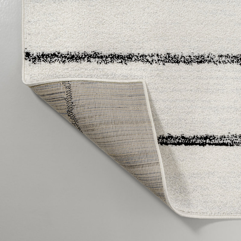 Melvis Minimalist Stripe Cream/Black Rug, Rectangle 7'9" x 10'