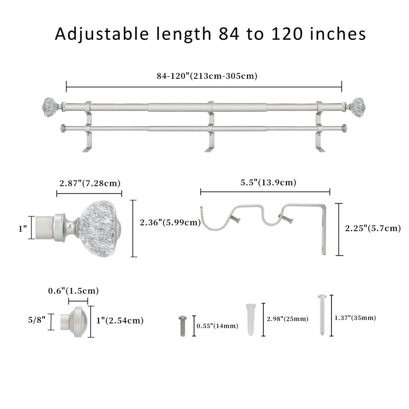 Tringle à rideaux double réglable Jeda, 84" - 120", Étain