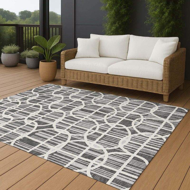 Machine Washable Indoor/Outdoor Chantille ACN2769 Geometric Rug, Graphite, 9' x 12'