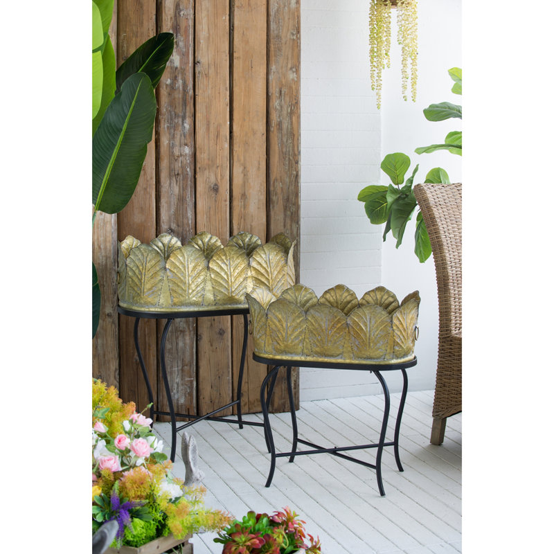 Ensemble de 2 pots à fleurs en métal avec pieds en fer