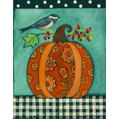 Motif de citrouille et d'oiseau par Bernadette Deming - impression sur toile tendue