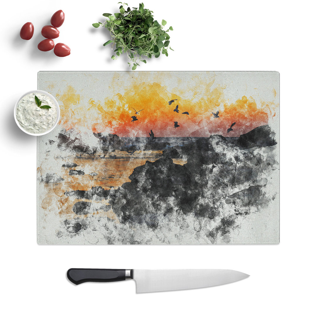 Sunset at the Beach in Spain Watercolour Chopping Board