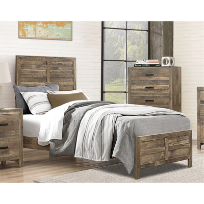 Cadre de lit simple rustique avec finition en pin vieilli, esthétique et tête de lit modernes, rails, agrafe de chambre à coucher, sommier requis, cadre de finition d'assemblage simple, bois avec décor, nécessaire,