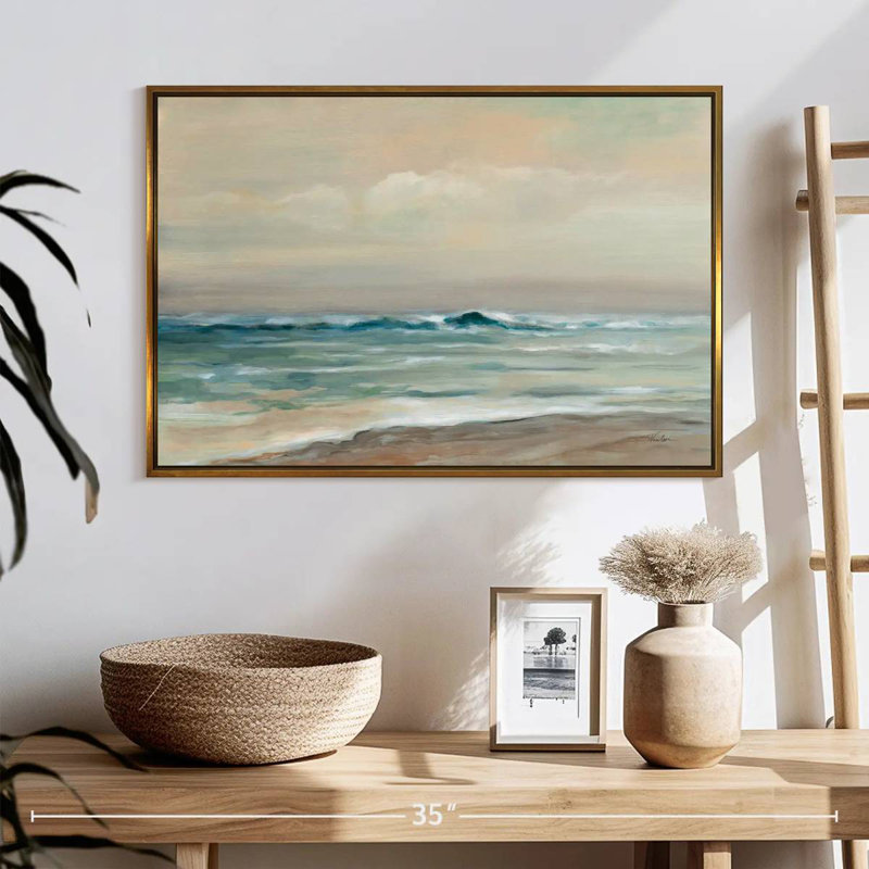Chuchotement des vagues de l'océan, Cadre flottant doré, 25 po x 17 po