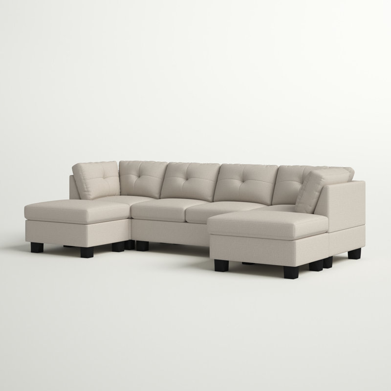 Ashwell 118" Wide Reversible Modular Sofa & Chaise with Ottoman, Almond