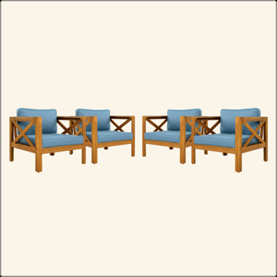 Fauteuil club d'extérieur en bois d'acacia avec coussins, ensemble de conversation
